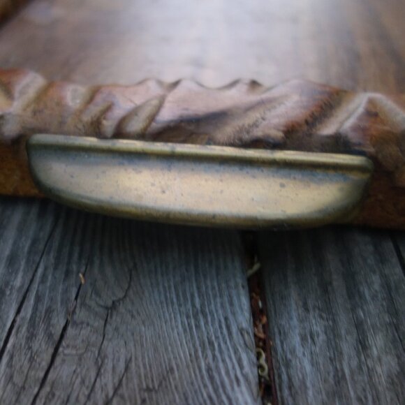 Nice Wood Serving Tray with Metal Handles and Carved Border - Picture 3 of 12